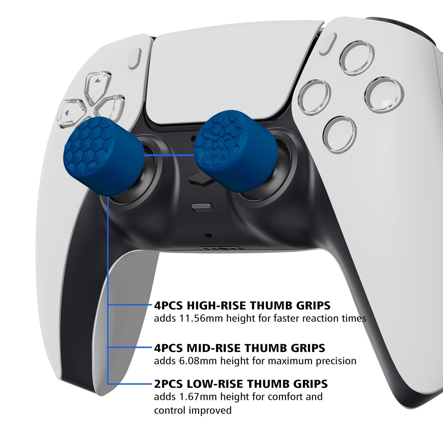 PlayVital Blue Ergonomic Stick Caps Thumb Grips for PS5, PS4, Xbox Series X/S, Xbox One, Xbox One X/S, Switch Pro Controller - with 3 Height Convex and Concave - Diamond Grain & Crack Bomb Design - PJM2016 PlayVital