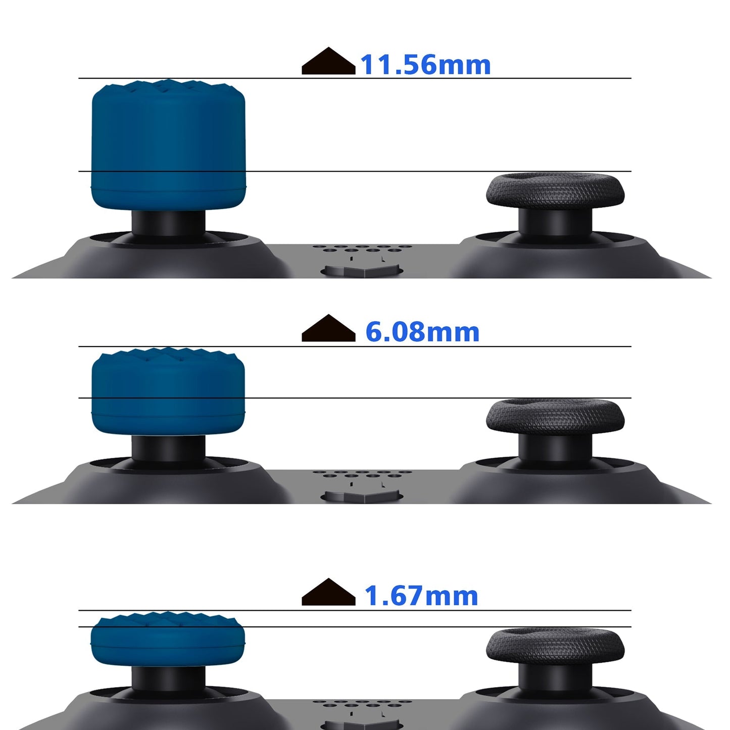 PlayVital Blue Ergonomic Stick Caps Thumb Grips for PS5, PS4, Xbox Series X/S, Xbox One, Xbox One X/S, Switch Pro Controller - with 3 Height Convex and Concave - Diamond Grain & Crack Bomb Design - PJM2016 PlayVital