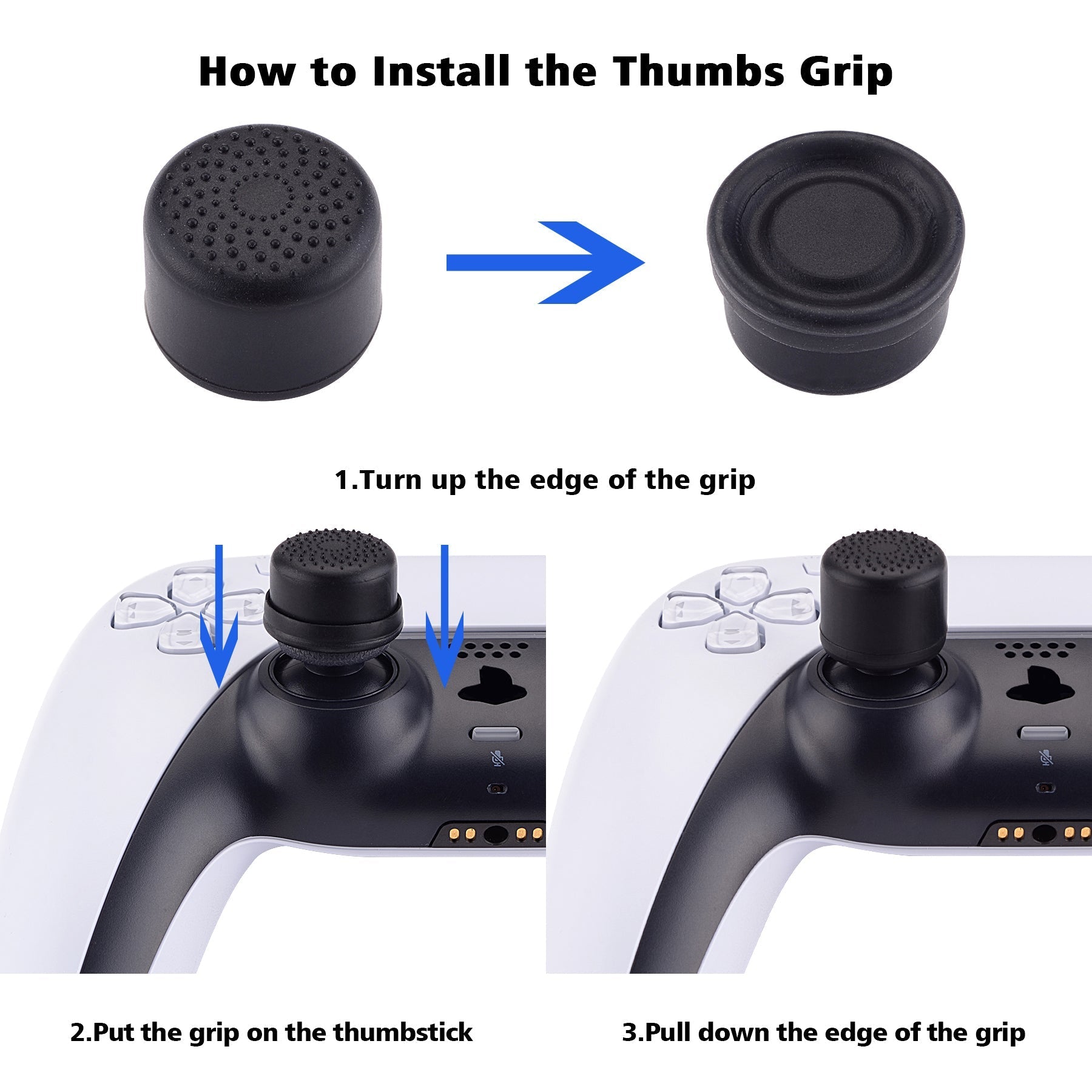 PlayVital Blue Ergonomic Stick Caps Thumb Grips for PS5, PS4, Xbox Series X/S, Xbox One, Xbox One X/S, Switch Pro Controller - with 3 Height Convex and Concave - Diamond Grain & Crack Bomb Design - PJM2016 PlayVital