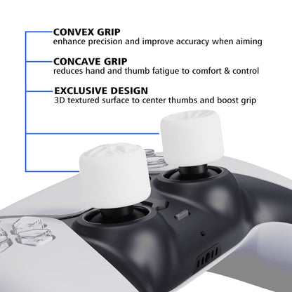 PlayVital White Ergonomic Analog Joystick Caps for Xbox Series X/S, Xbox One, Xbox One X/S, PS5, PS4, Switch Pro Controller - with 3 Height Convex and Concave - Pentagram & Rotary Wheels Design - PJM2018 PlayVital