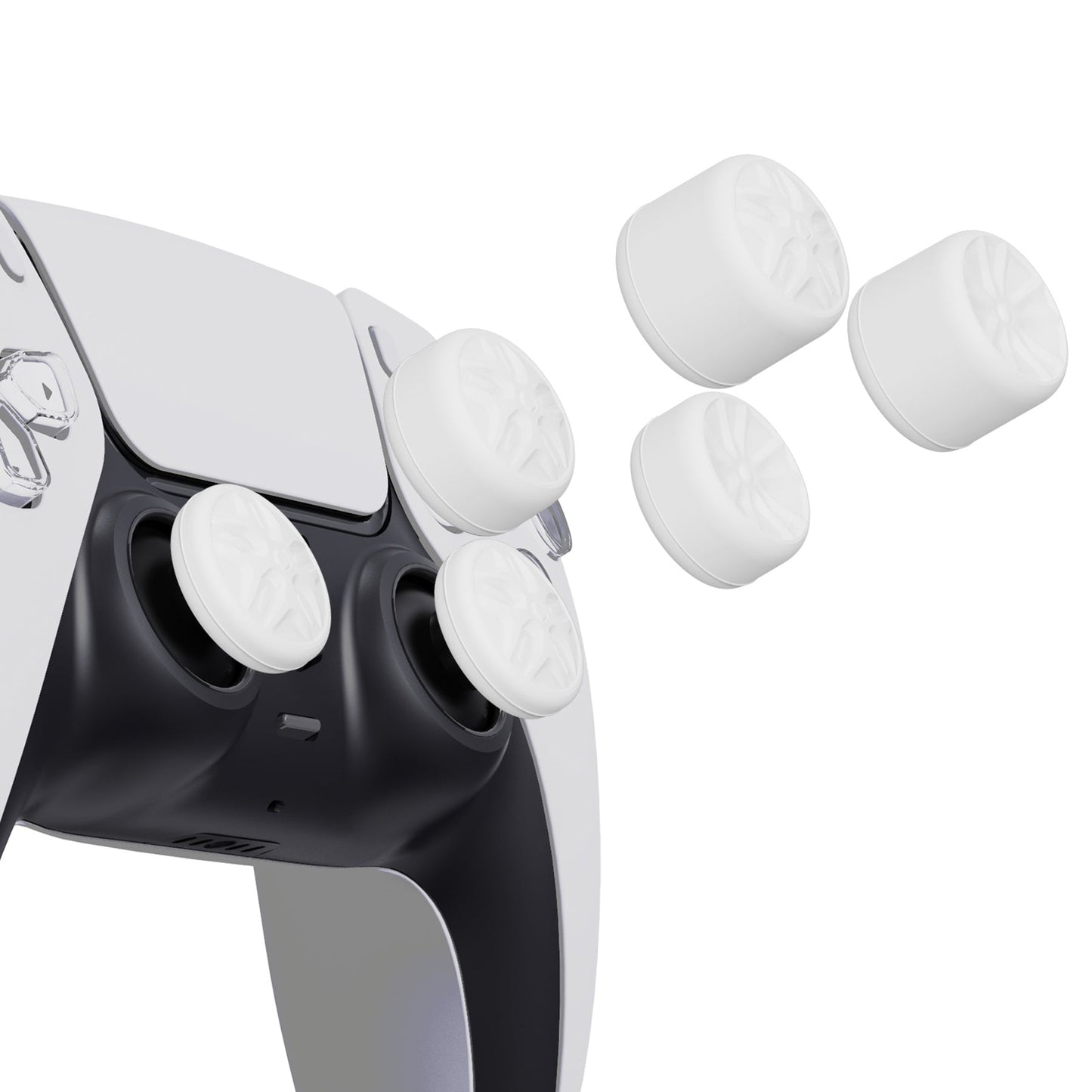 PlayVital White Ergonomic Analog Joystick Caps for Xbox Series X/S, Xbox One, Xbox One X/S, PS5, PS4, Switch Pro Controller - with 3 Height Convex and Concave - Pentagram & Rotary Wheels Design - PJM2018 PlayVital