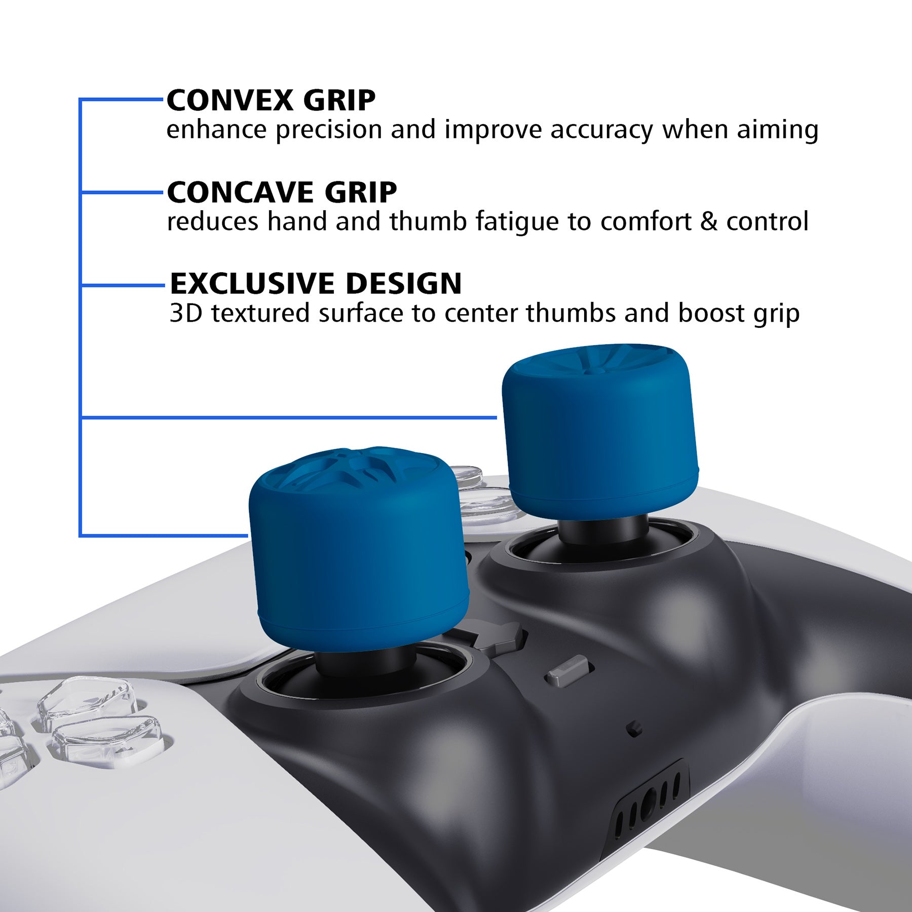 PlayVital Blue Ergonomic Analog Joystick Caps for Xbox Series X/S, Xbox One, Xbox One X/S, PS5, PS4, Switch Pro Controller - with 3 Height Convex and Concave - Pentagram & Rotary Wheels Design - PJM2020 PlayVital