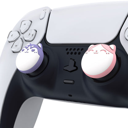 PlayVital Husky & Kitty Cute Thumb Grip Caps for PS5/4 Controller, Silicone Analog Stick Caps Cover for Xbox Series X/S, Thumbstick Caps for Switch Pro Controller - Pale Red & Light Violet - PJM2039 PlayVital