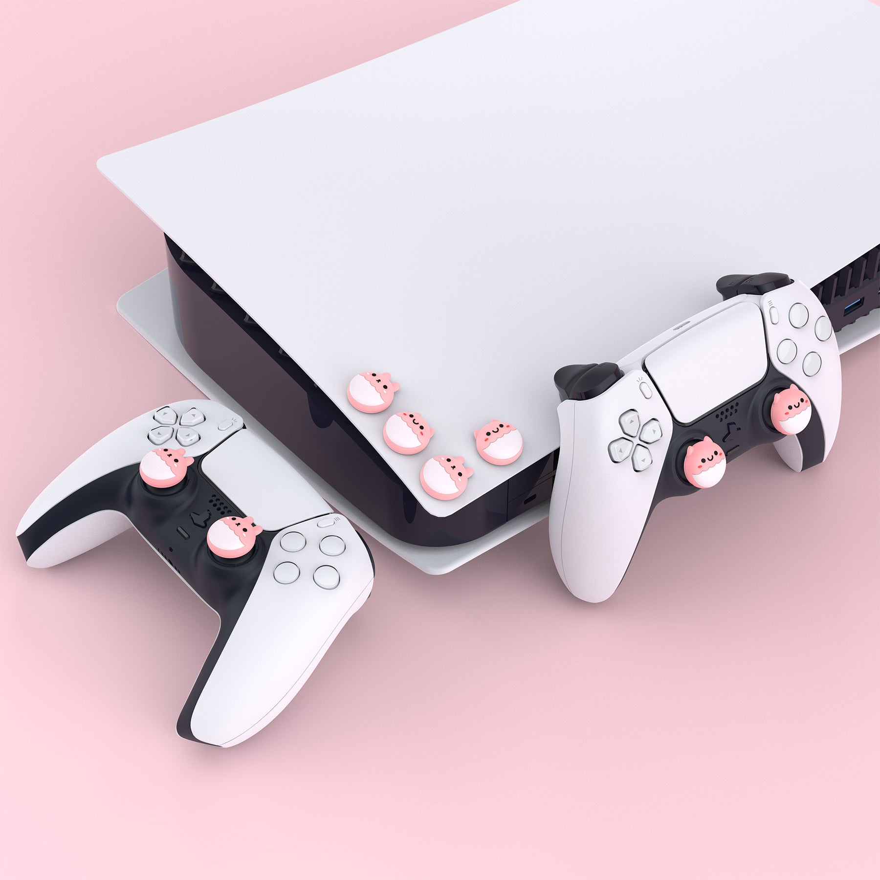 PlayVital Rabbit & Squirrel Cute Thumb Grip Caps for ps5/4 Controller, Silicone Analog Stick Caps Cover for Xbox Series X/S, Thumbstick Caps for Switch Pro Controller - Pale Red - PJM3002 PlayVital