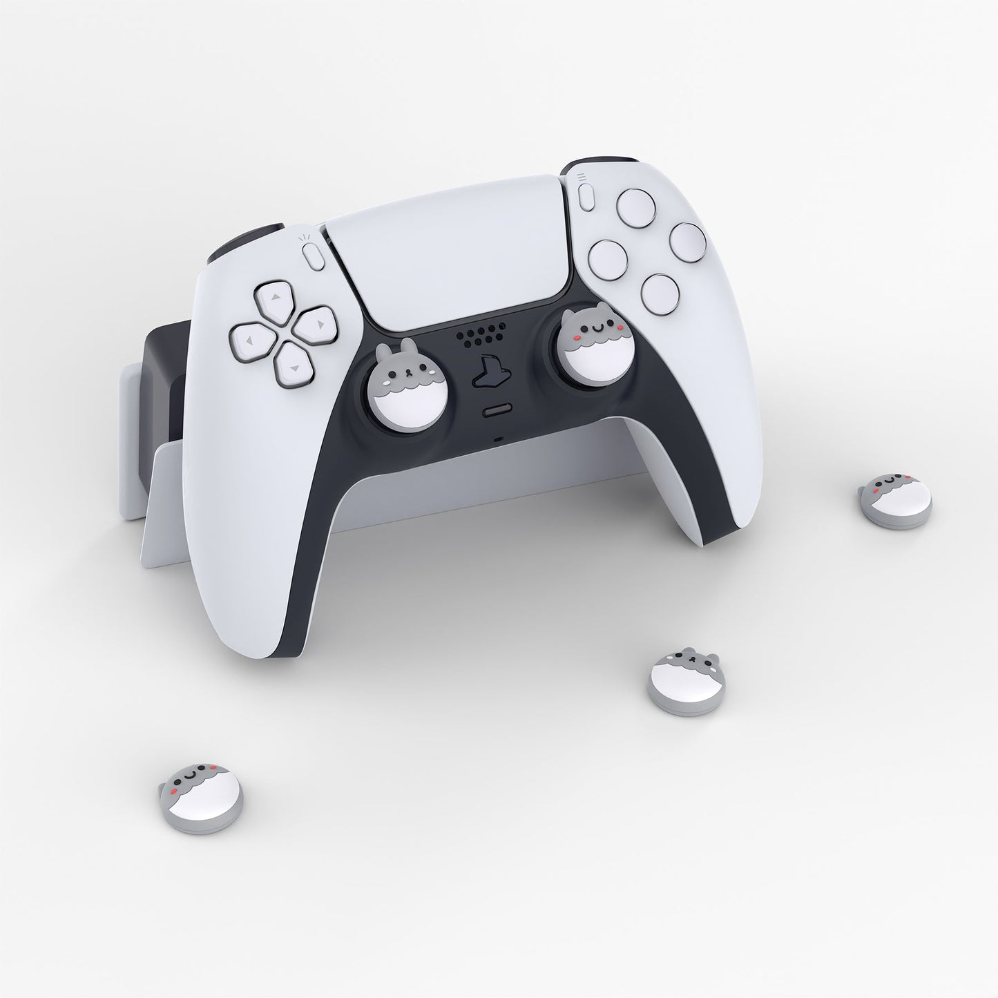 PlayVital Rabbit & Squirrel Cute Thumb Grip Caps for ps5/4 Controller, Silicone Analog Stick Caps Cover for Xbox Series X/S, Thumbstick Caps for Switch Pro Controller - Light Gray - PJM3003 PlayVital