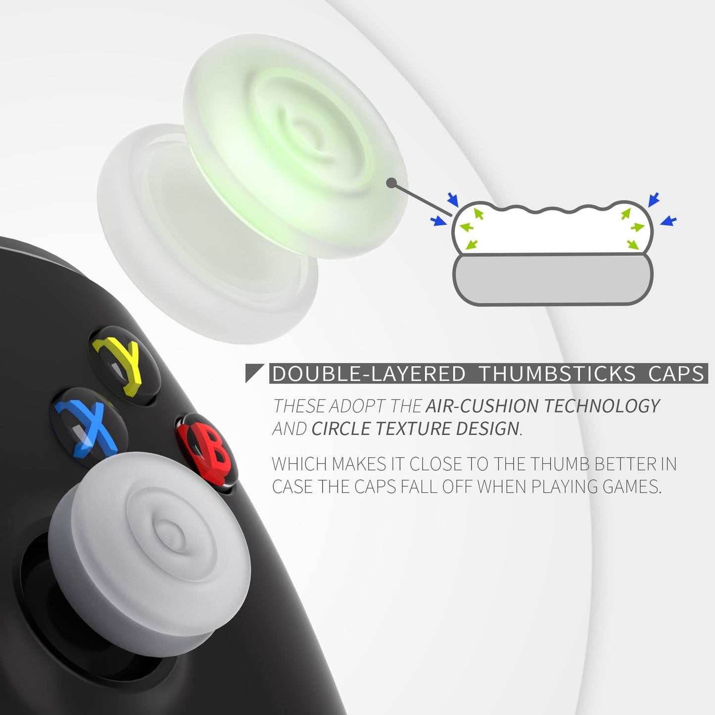 PlayVital Thumbs Cushion Caps Thumb Grips for ps5, for ps4, Thumbstick Grip Cover for Xbox Series X/S, Thumb Grip Caps for Xbox One, Elite Series 2, for Switch Pro Controller - Clear White - PJM3023 PlayVital