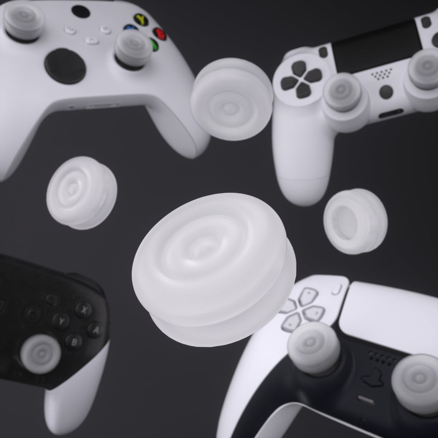 PlayVital Thumbs Cushion Caps Thumb Grips for ps5, for ps4, Thumbstick Grip Cover for Xbox Series X/S, Thumb Grip Caps for Xbox One, Elite Series 2, for Switch Pro Controller - Clear White - PJM3023 PlayVital