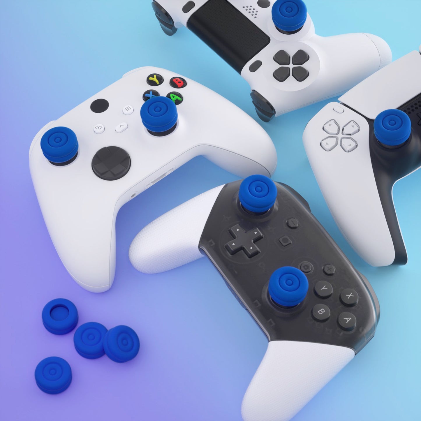 PlayVital Thumbs Cushion Caps Thumb Grips for ps5, for ps4, Thumbstick Grip Cover for Xbox Series X/S, Thumb Grip Caps for Xbox One, Elite Series 2, for Switch Pro Controller - Blue - PJM3024 PlayVital