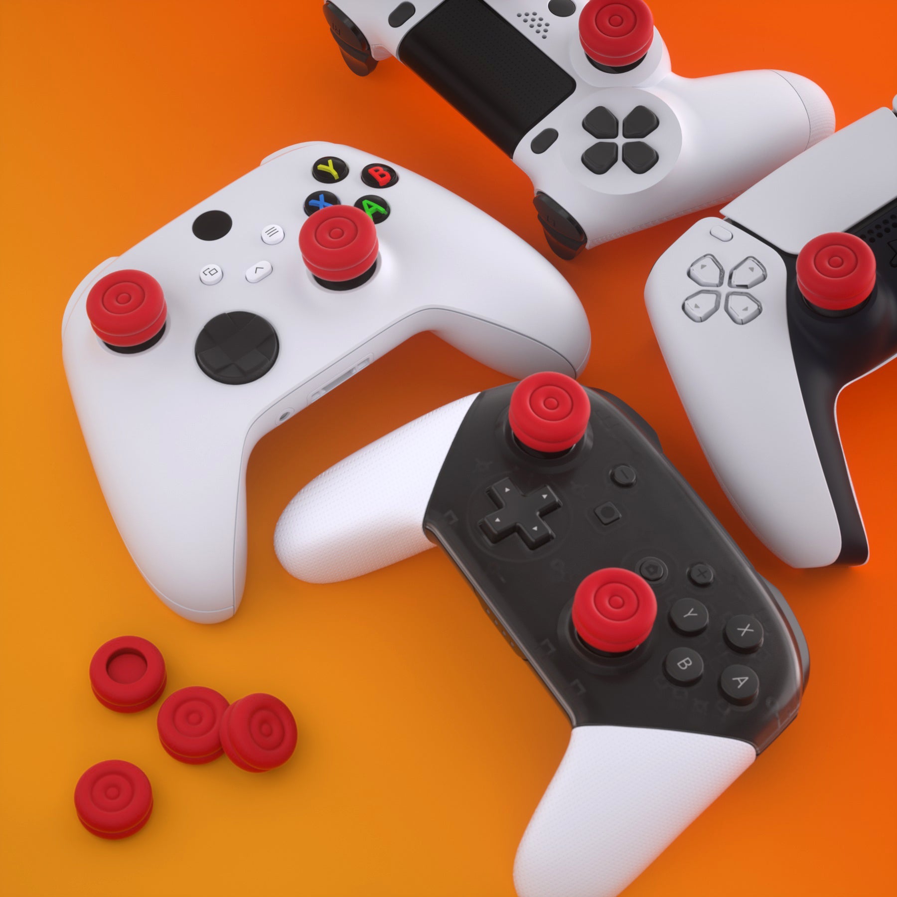 PlayVital Thumbs Cushion Caps Thumb Grips for ps5, for ps4, Thumbstick Grip Cover for Xbox Series X/S, Thumb Grip Caps for Xbox One, Elite Series 2, for Switch Pro Controller - Passion Red- PJM3026 PlayVital