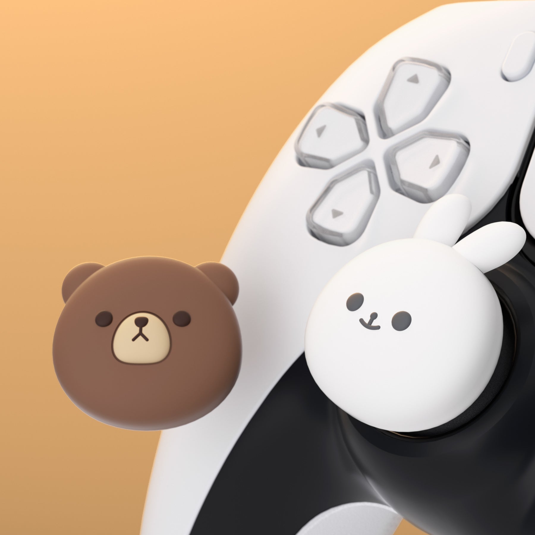 PlayVital Cute Thumb Grip Caps for ps5/4 Controller, Silicone Analog Stick Caps Cover for Xbox Series X/S, Thumbstick Caps for Switch Pro Controller - Chubby Bear & Smiley Bunny - PJM3029 PlayVital