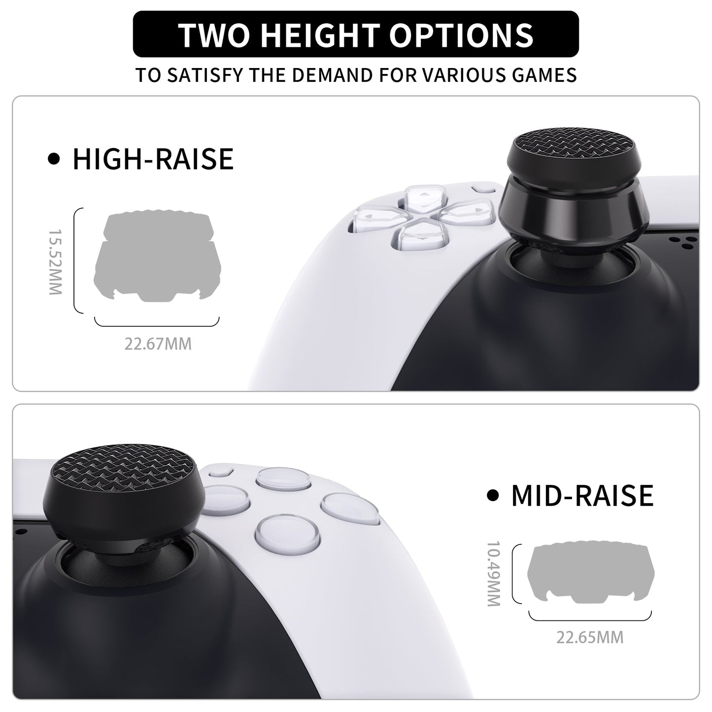 PlayVital Thumbs Assault ARMOR Thumbstick Extender for ps5 Controller, for ps4 All Model Controllers, Joystick Caps Grip for ps5/4 Controller -2 High Raise and 2 Mid Raise Dome - Black - PJM4001 PlayVital