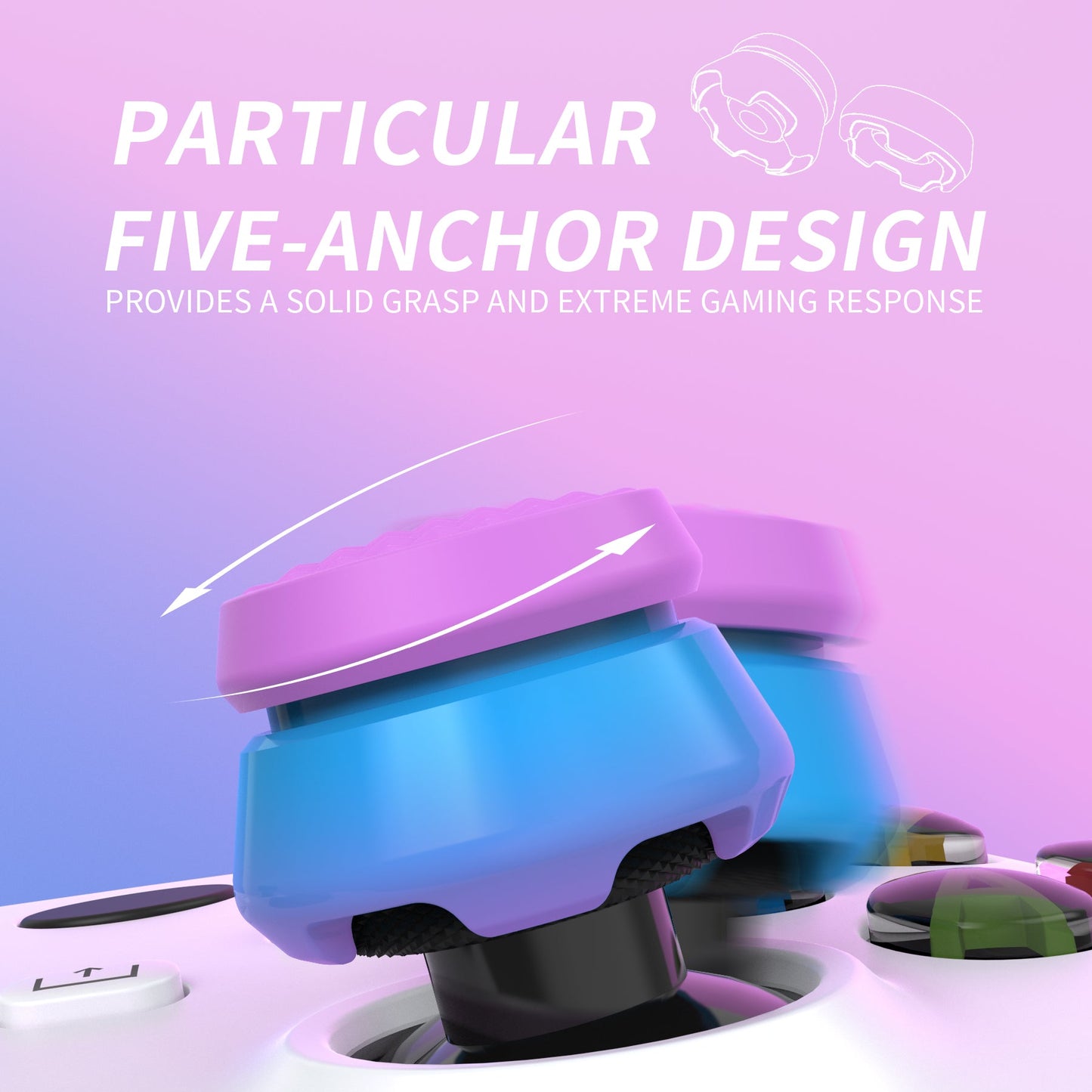 PlayVital Thumbs Pro ARMOR Thumbstick Extender for Xbox Core Controller, for Xbox Series X/S Controller, Joystick Caps Grip for Xbox One Controller - 2 High Raise and 2 Mid Raise Dome - Orchid Purple & Heaven Blue - PJM5004 PlayVital