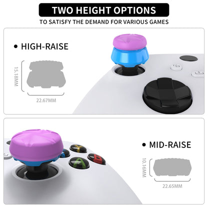 PlayVital Thumbs Pro HURRICANE Thumbstick Extender for Xbox Core Controller, for Xbox Series X/S Controller, Joystick Caps for Xbox One Controller - 2 High Raise & 2 Mid Raise Concave - Orchid Purple & Heaven Blue - PJM5008 PlayVital