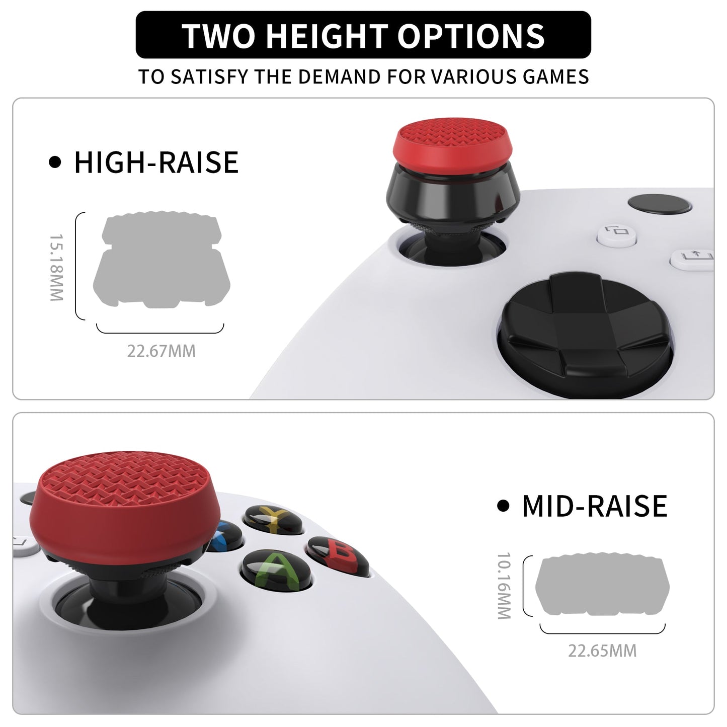 PlayVital Thumbs Pro ARMOR Thumbstick Extender for Xbox Core Controller, for Xbox Series X/S Controller, Joystick Caps Grip for Xbox One Controller - 2 High Raise and 2 Mid Raise Dome - Scarlet Red & Black - PJM5010 PlayVital