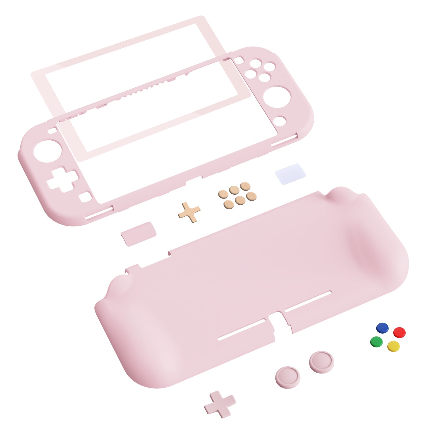 PlayVital ZealProtect Protective Case for Nintendo Switch Lite, Hard Shell Ergonomic Grip Cover for Nintendo Switch Lite w/Screen Protector & Thumb Grip Caps & Button Caps - Cherry Blossoms Pink - PSLYP3001 playvital