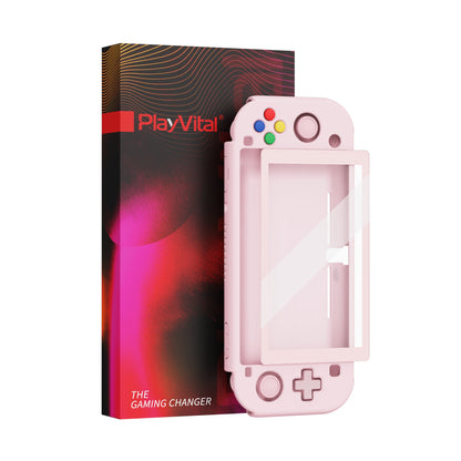 PlayVital ZealProtect Protective Case for Nintendo Switch Lite, Hard Shell Ergonomic Grip Cover for Nintendo Switch Lite w/Screen Protector & Thumb Grip Caps & Button Caps - Cherry Blossoms Pink - PSLYP3001 playvital