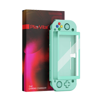 PlayVital ZealProtect Protective Case for Nintendo Switch Lite, Hard Shell Ergonomic Grip Cover for Nintendo Switch Lite w/Screen Protector & Thumb Grip Caps & Button Caps - Misty Green - PSLYP3005 playvital