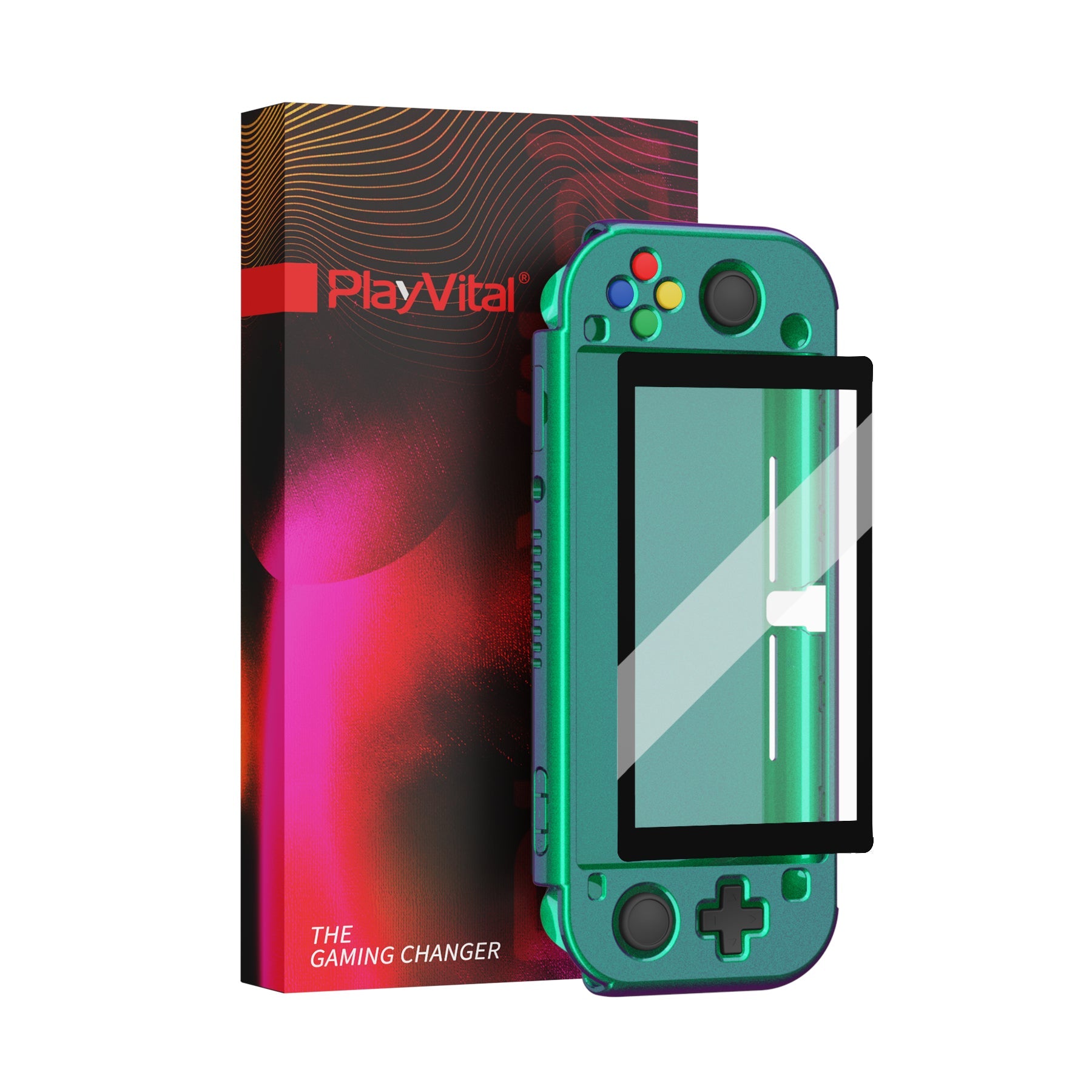 PlayVital ZealProtect Glossy Protective Case for Nintendo Switch Lite, Hard Shell Ergonomic Grip Cover for Switch Lite w/Screen Protector & Thumb Grip Caps & Button Caps - Chameleon Green Purple - PSLYP3008 playvital