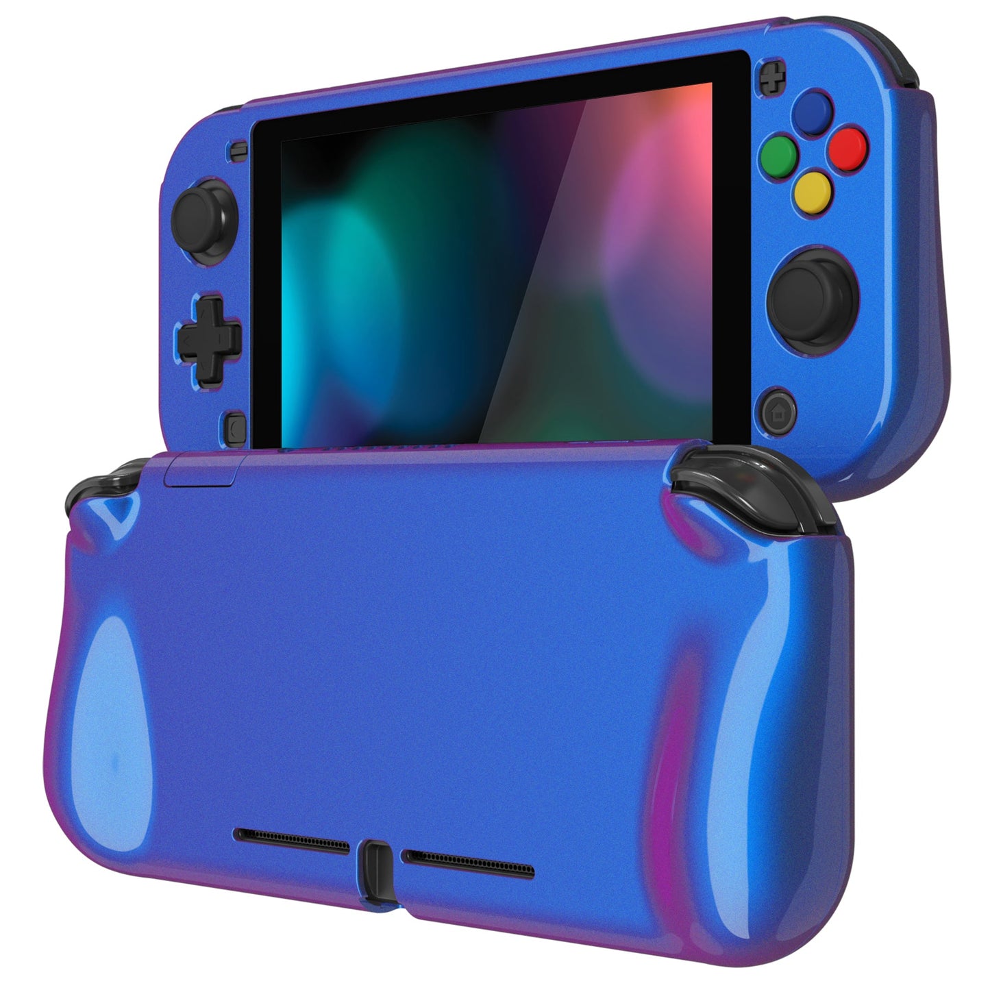 PlayVital ZealProtect Glossy Protective Case for Nintendo Switch Lite, Hard Shell Ergonomic Grip Cover for Switch Lite w/Screen Protector & Thumb Grip Caps & Button Caps - Chameleon Purple Blue - PSLYP3009 playvital