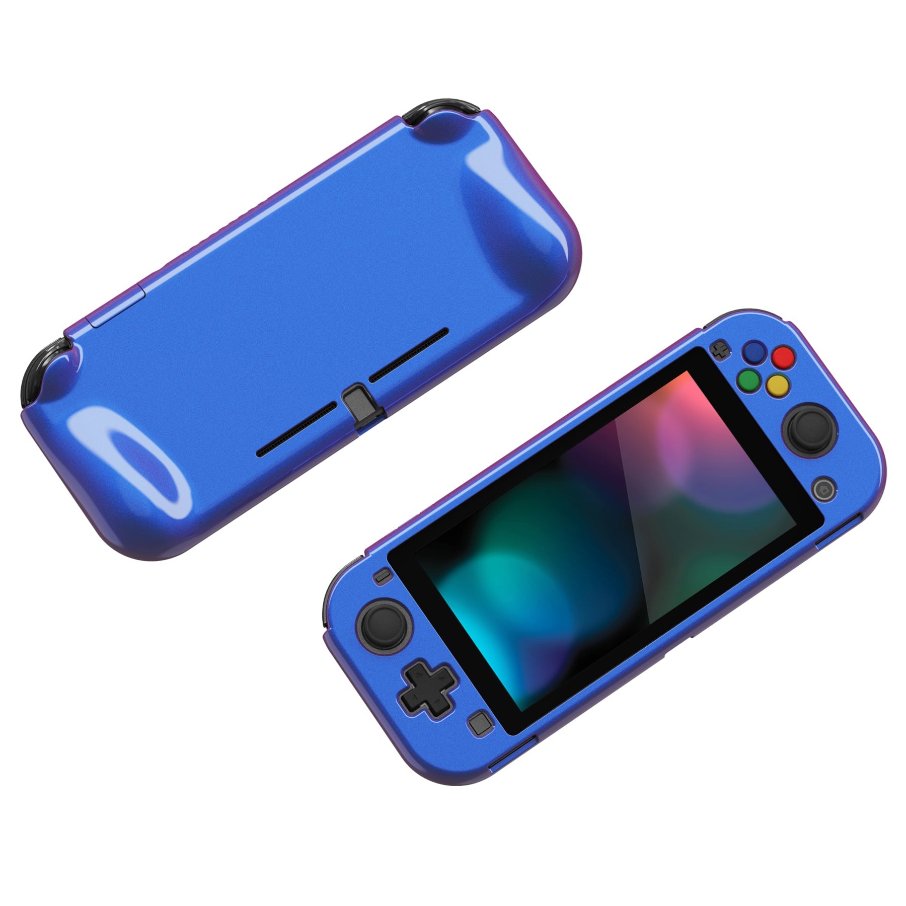 PlayVital ZealProtect Glossy Protective Case for Nintendo Switch Lite, Hard Shell Ergonomic Grip Cover for Switch Lite w/Screen Protector & Thumb Grip Caps & Button Caps - Chameleon Purple Blue - PSLYP3009 playvital