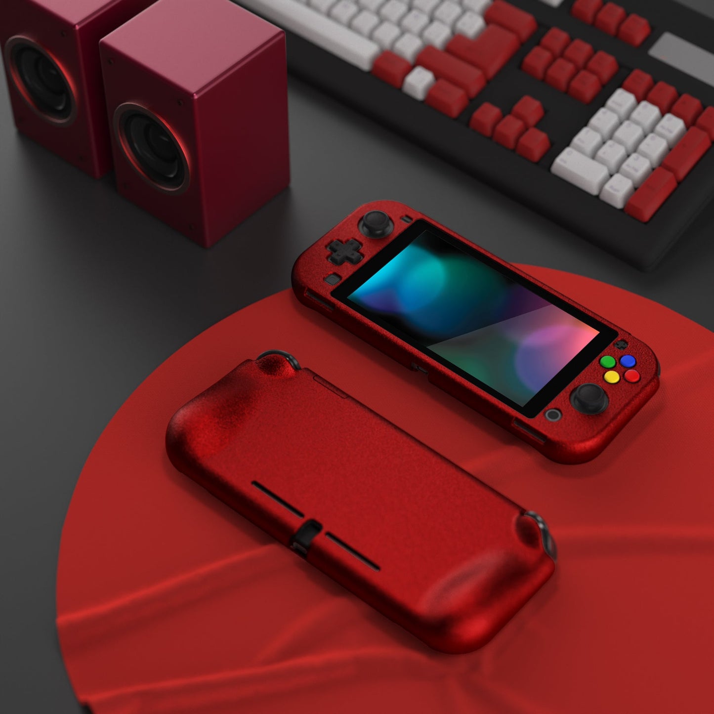 PlayVital ZealProtect Protective Case for Nintendo Switch Lite, Hard Shell Ergonomic Grip Cover for Nintendo Switch Lite w/Screen Protector & Thumb Grip Caps & Button Caps - Scarlet Red - PSLYP3010 playvital