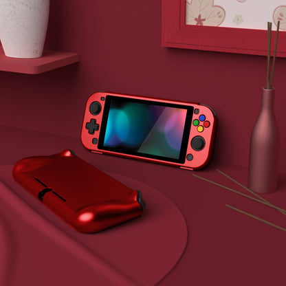 PlayVital ZealProtect Protective Case for Nintendo Switch Lite, Hard Shell Ergonomic Grip Cover for Nintendo Switch Lite w/Screen Protector & Thumb Grip Caps & Button Caps - Scarlet Red - PSLYP3010 playvital