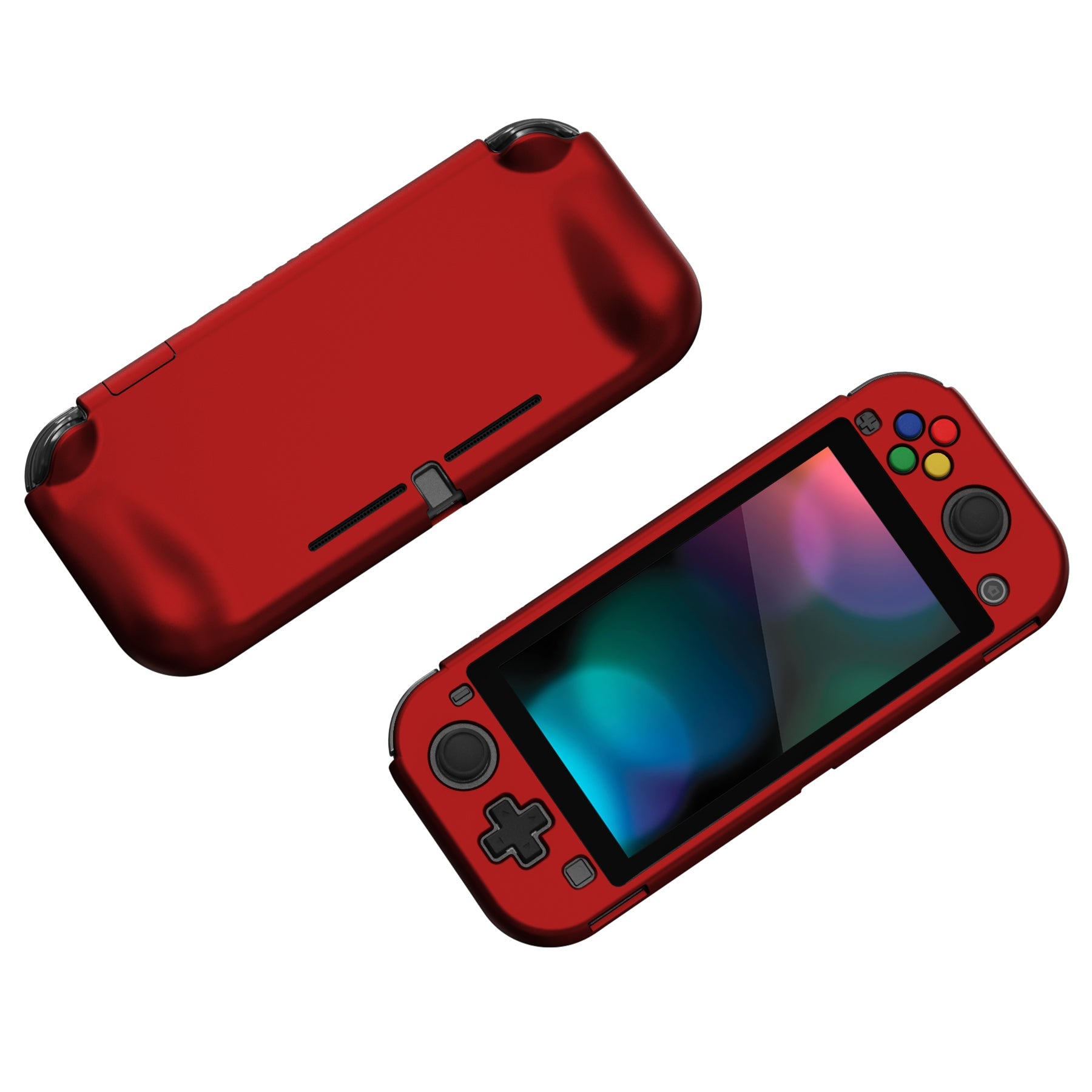 PlayVital ZealProtect Protective Case for Nintendo Switch Lite, Hard Shell Ergonomic Grip Cover for Nintendo Switch Lite w/Screen Protector & Thumb Grip Caps & Button Caps - Scarlet Red - PSLYP3010 playvital