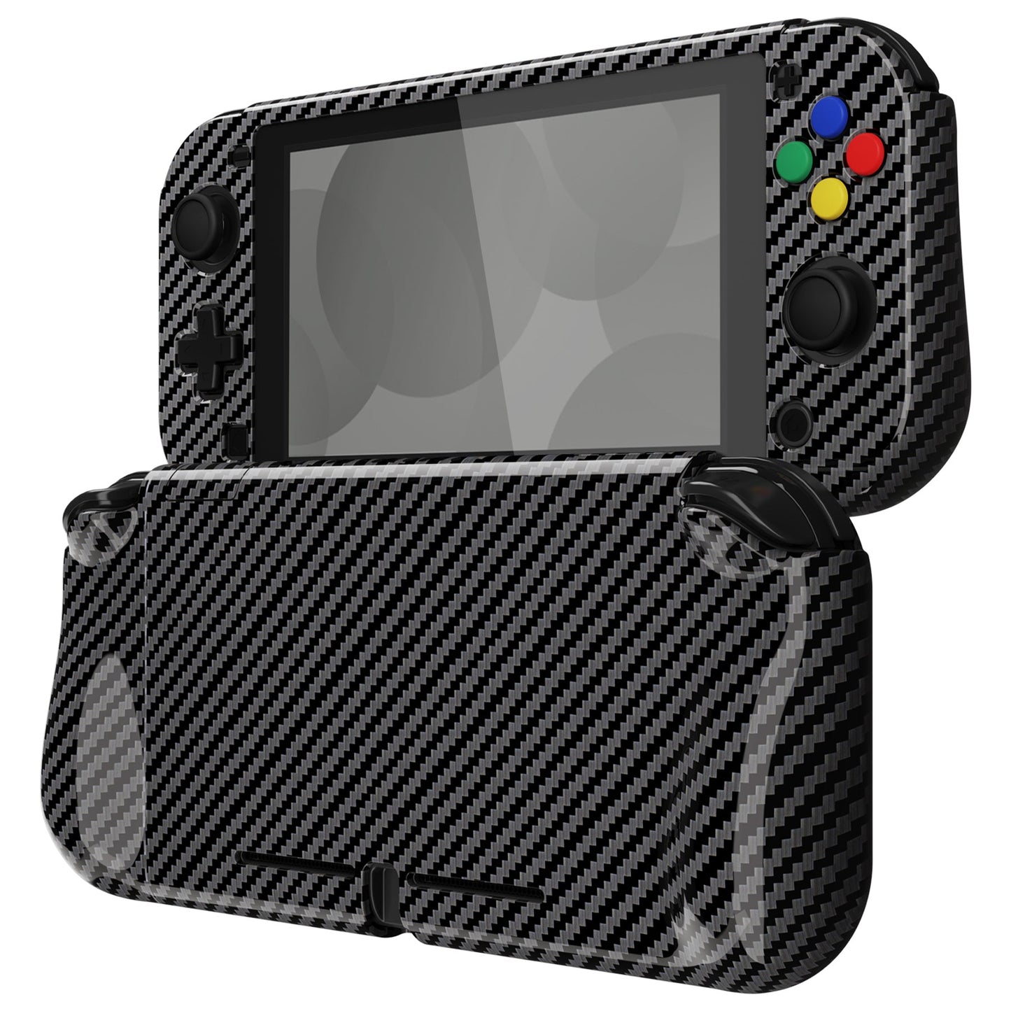 PlayVital ZealProtect Protective Case for Nintendo Switch Lite, Hard Shell Ergonomic Grip Cover for Nintendo Switch Lite w/Screen Protector & Thumb Grip Caps & Button Caps - Graphite Carbon Fiber - PSLYS2002 playvital