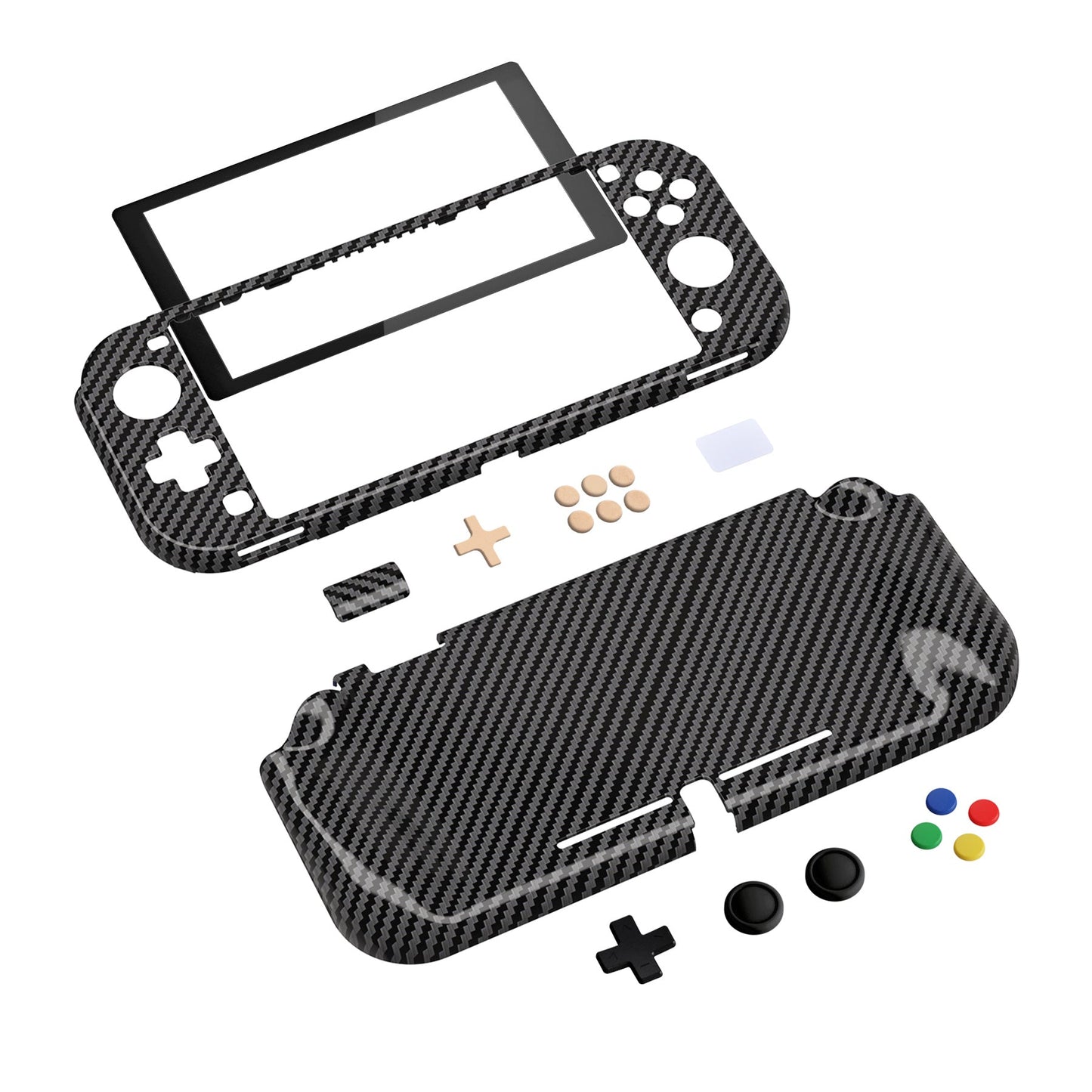 PlayVital ZealProtect Protective Case for Nintendo Switch Lite, Hard Shell Ergonomic Grip Cover for Nintendo Switch Lite w/Screen Protector & Thumb Grip Caps & Button Caps - Graphite Carbon Fiber - PSLYS2002 playvital