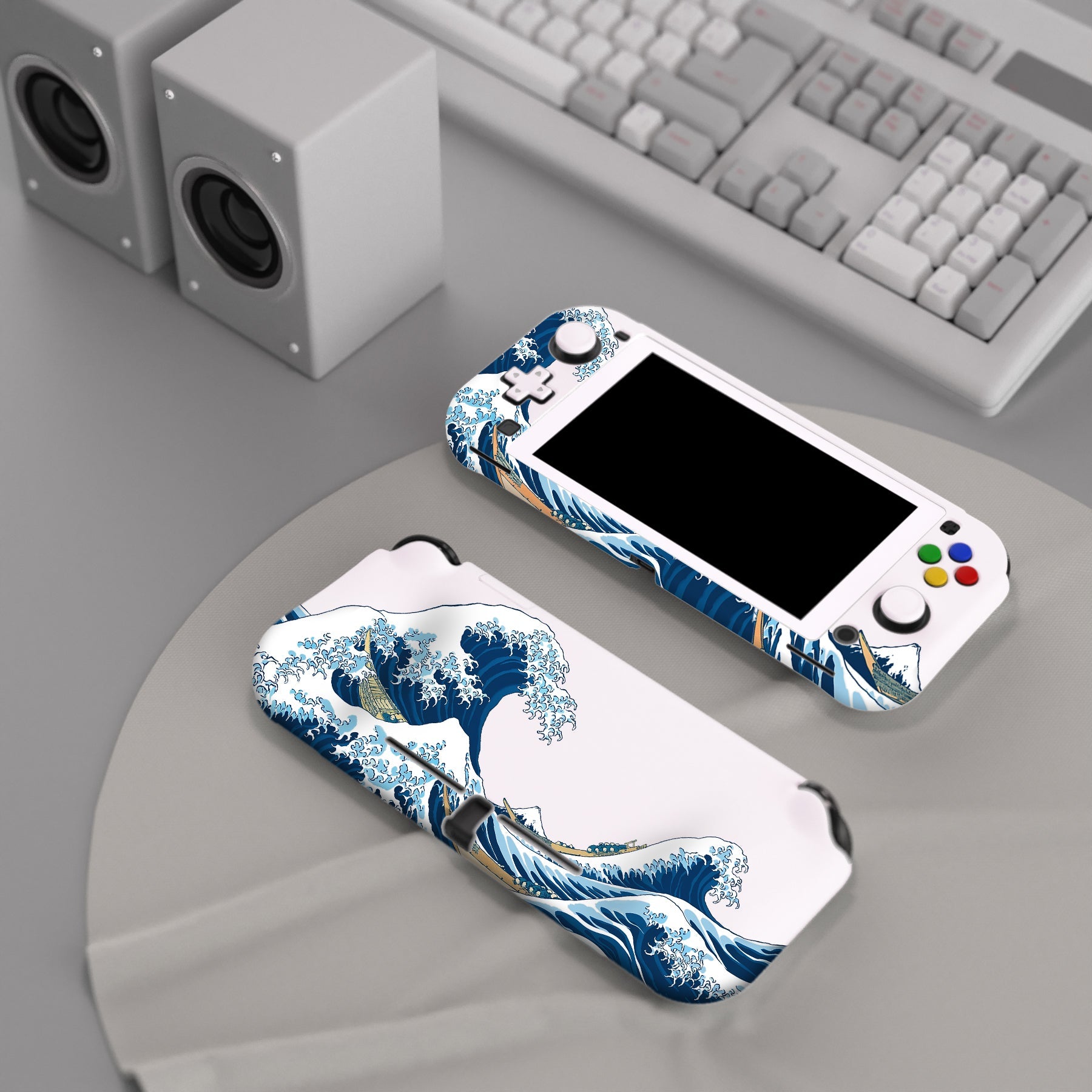 PlayVital ZealProtect Protective Case for Nintendo Switch Lite, Hard Shell Ergonomic Grip Cover for Nintendo Switch Lite w/Screen Protector & Thumb Grip Caps & Button Caps - The Great Wave off Kanagawa - PSLYT001 playvital