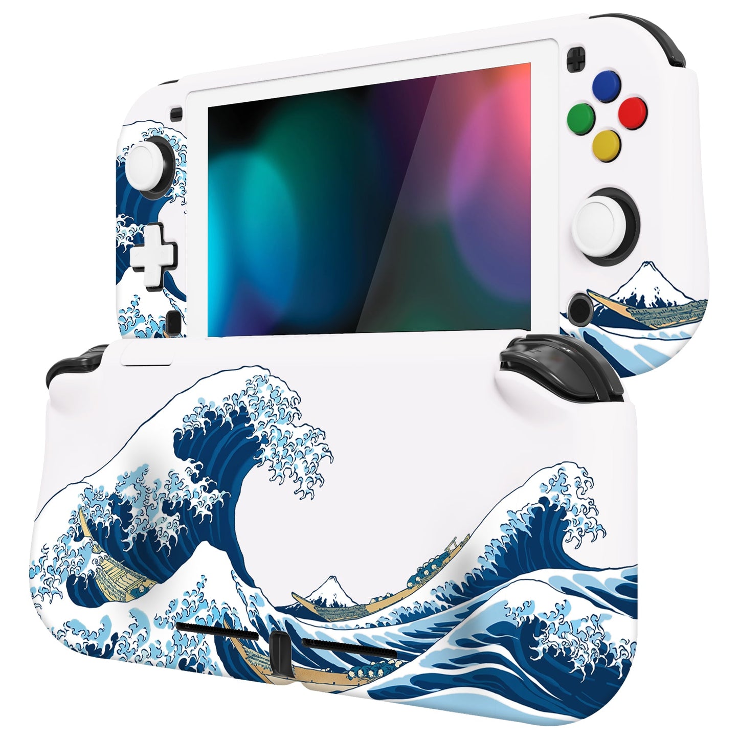 PlayVital ZealProtect Protective Case for Nintendo Switch Lite, Hard Shell Ergonomic Grip Cover for Nintendo Switch Lite w/Screen Protector & Thumb Grip Caps & Button Caps - The Great Wave off Kanagawa - PSLYT001 playvital