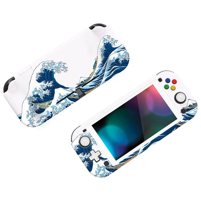 PlayVital ZealProtect Protective Case for Nintendo Switch Lite, Hard Shell Ergonomic Grip Cover for Nintendo Switch Lite w/Screen Protector & Thumb Grip Caps & Button Caps - The Great Wave off Kanagawa - PSLYT001 playvital