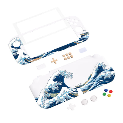 PlayVital ZealProtect Protective Case for Nintendo Switch Lite, Hard Shell Ergonomic Grip Cover for Nintendo Switch Lite w/Screen Protector & Thumb Grip Caps & Button Caps - The Great Wave off Kanagawa - PSLYT001 playvital