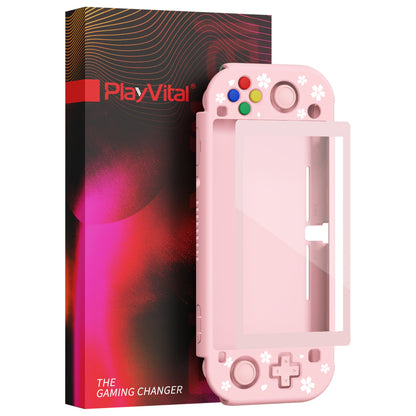 PlayVital ZealProtect Protective Case for Nintendo Switch Lite, Hard Shell Ergonomic Grip Cover for Switch Lite w/Screen Protector & Thumb Grip Caps & Button Caps - Cherry Blossoms Petals - PSLYY7004 PlayVital