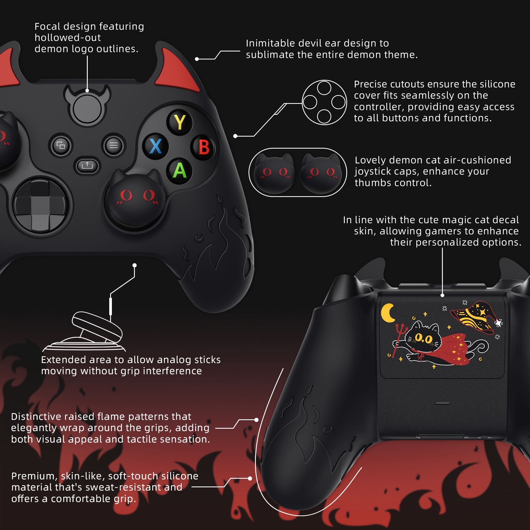 PlayVital Cute Demon Silicone Cover with Thumb Grip Caps for Xbox Series X/S Controller & Xbox Core Wireless Controller - Black - PUKX3P001 PlayVital