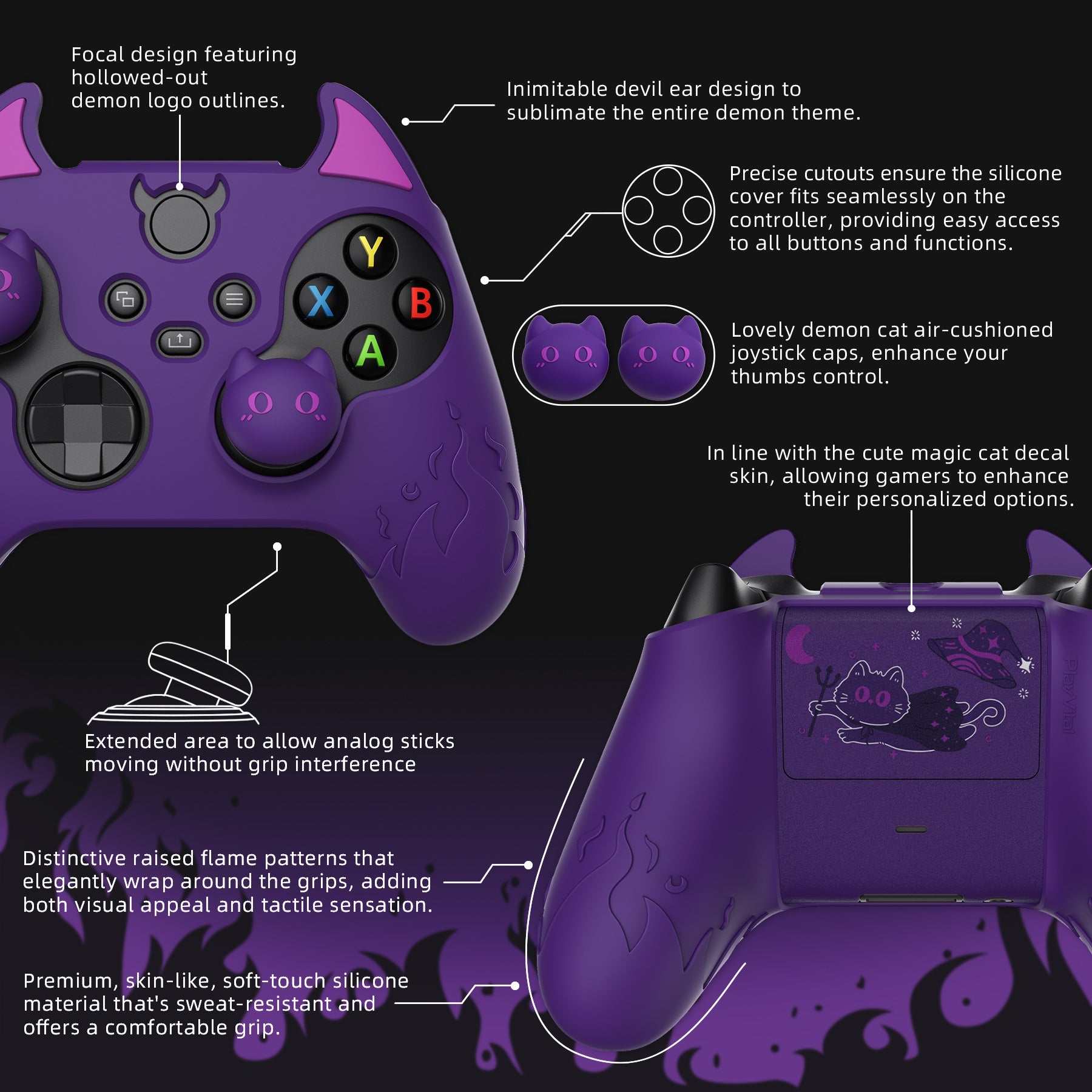 PlayVital Cute Demon Silicone Cover with Thumb Grip Caps for Xbox Series X/S Controller & Xbox Core Wireless Controller - Purple - PUKX3P003 PlayVital