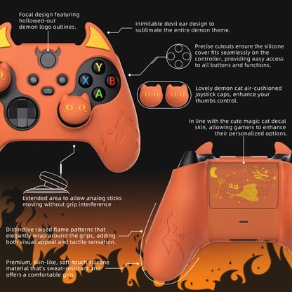 PlayVital Cute Demon Silicone Cover with Thumb Grip Caps for Xbox Series X/S Controller & Xbox Core Wireless Controller - Burnt Orange - PUKX3P004 PlayVital