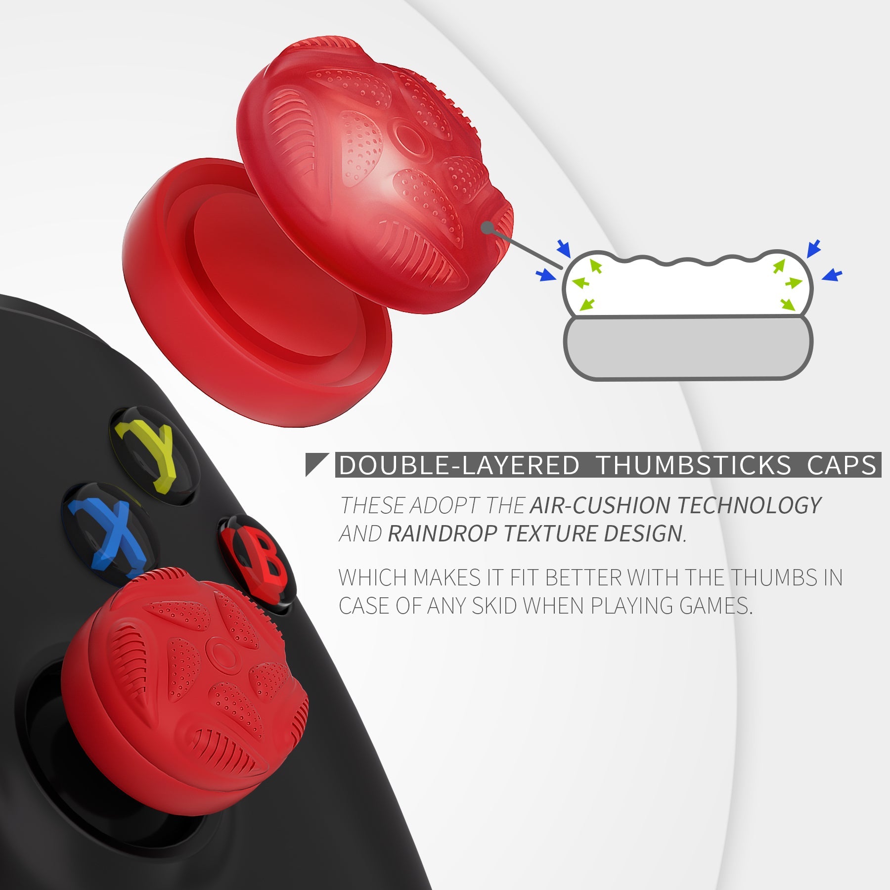 PlayVital Thumbs Cushion Caps Thumb Grips for ps5/4, Thumbstick Grip Cover for Xbox Series X/S, Thumb Grip Caps for Xbox One, Elite Series 2, for Switch Pro Controller - Raindrop Texture Design Passion Red - PJM3035 PlayVital