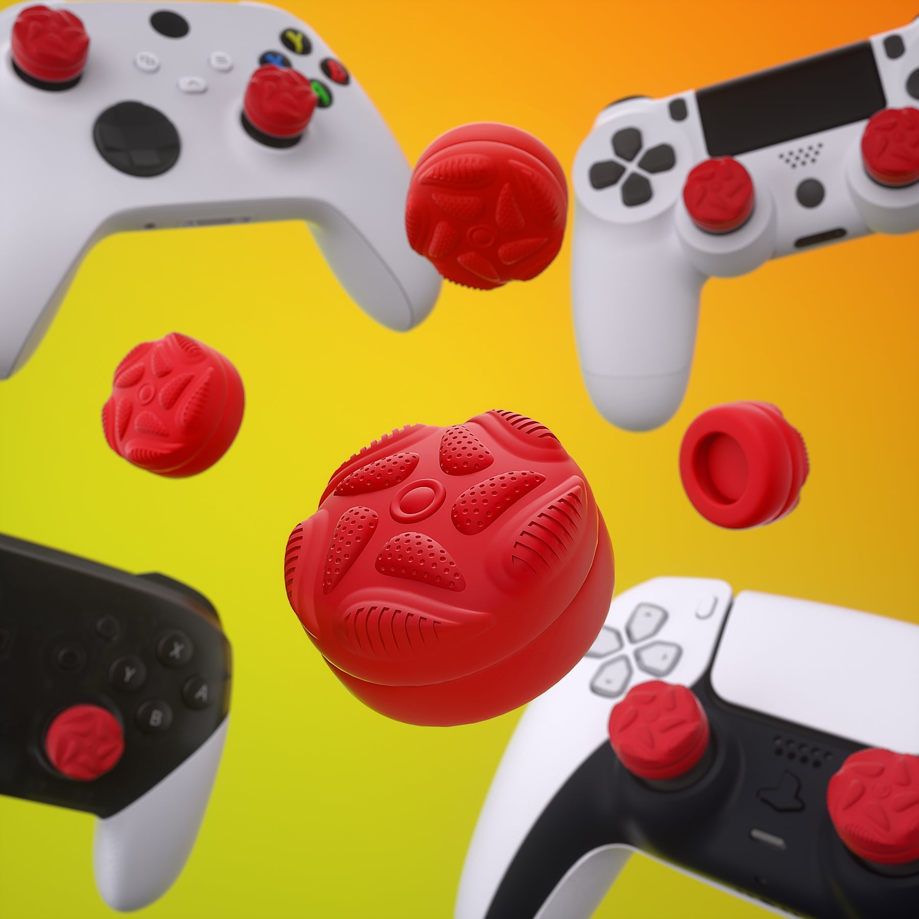 PlayVital Thumbs Cushion Caps Thumb Grips for ps5/4, Thumbstick Grip Cover for Xbox Series X/S, Thumb Grip Caps for Xbox One, Elite Series 2, for Switch Pro Controller - Raindrop Texture Design Passion Red - PJM3035 PlayVital