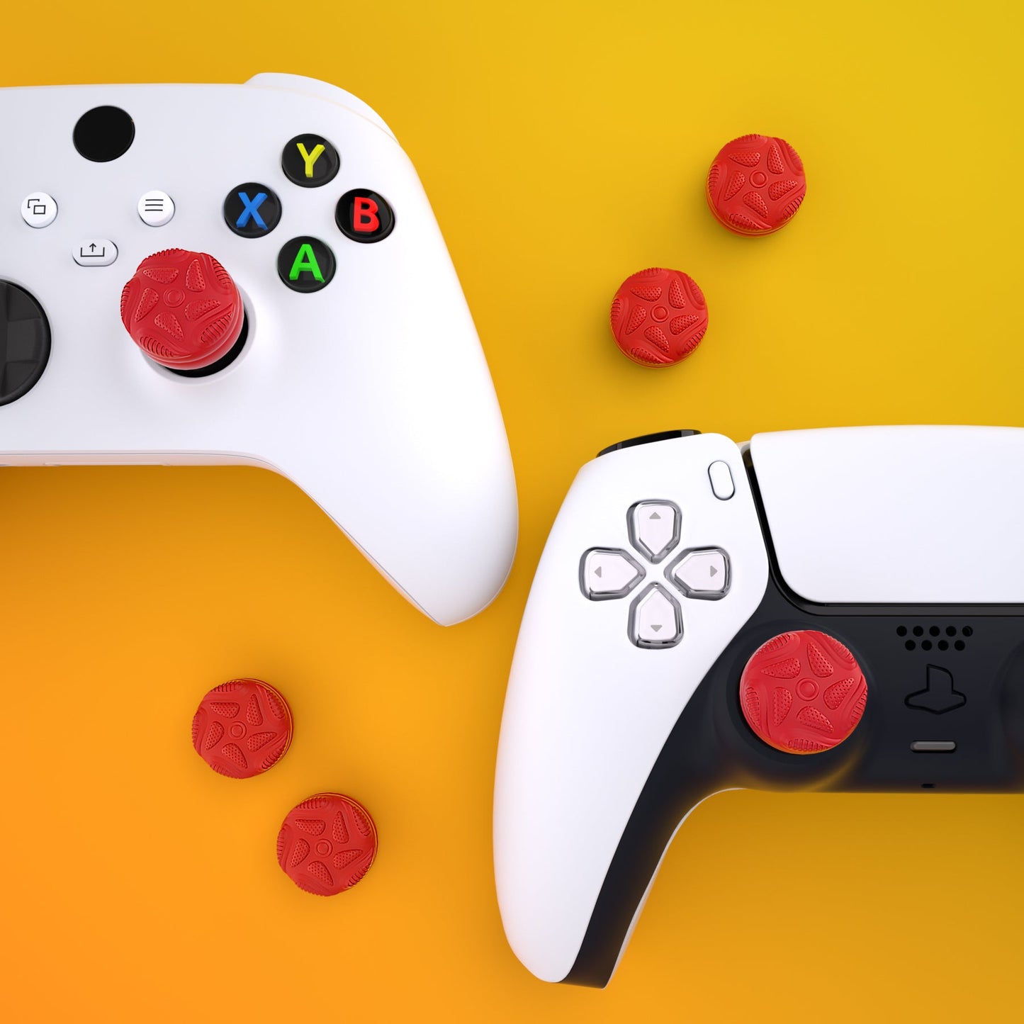 PlayVital Thumbs Cushion Caps Thumb Grips for ps5/4, Thumbstick Grip Cover for Xbox Series X/S, Thumb Grip Caps for Xbox One, Elite Series 2, for Switch Pro Controller - Raindrop Texture Design Passion Red - PJM3035 PlayVital