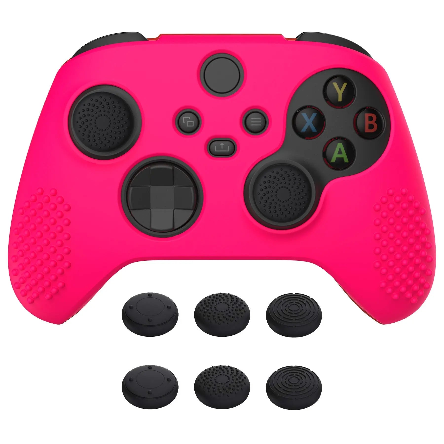 PlayVital Bright Pink 3D Studded Edition Anti-slip Silicone Cover Skin for Xbox Series X Controller, Soft Rubber Case Protector for Xbox Series S Controller with 6 Black Thumb Grip Caps - SDX3019 PlayVital