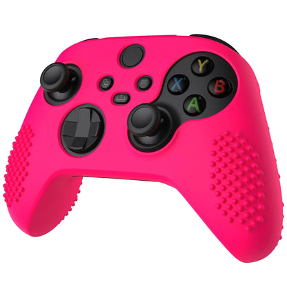 PlayVital Bright Pink 3D Studded Edition Anti-slip Silicone Cover Skin for Xbox Series X Controller, Soft Rubber Case Protector for Xbox Series S Controller with 6 Black Thumb Grip Caps - SDX3019 PlayVital