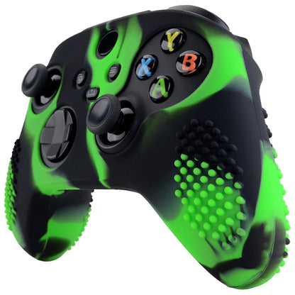 PlayVital Green & Black 3D Studded Edition Anti-slip Silicone Cover Skin for Xbox Series X Controller, Soft Rubber Case Protector for Xbox Series S Controller with 6 Black Thumb Grip Caps - SDX3018 PlayVital