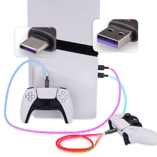 PlayVital 2本セット 3.28FT ユニバーサル発光USB Type-C充電ケーブル – PS5 & PS5 Edgeコントローラー、Xbox Core & Xbox Elite Series 2、Switch 2 Proコントローラー対応
