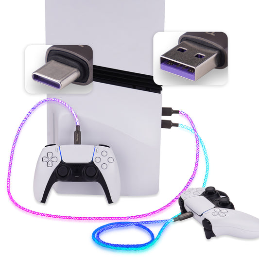 PlayVital 2本セット 6.56FT ユニバーサル発光USB Type-C充電ケーブル – PS5 & PS5 Edgeコントローラー、Xbox Core & Xbox Elite Series 2、Switch 2 Proコントローラー対応