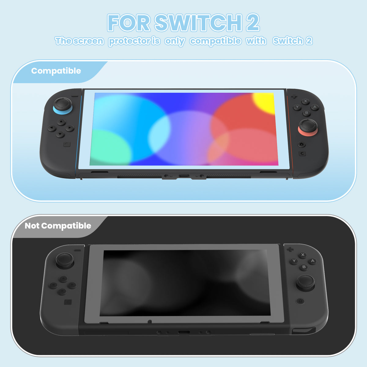 PlayVital 2枚入り 強化ガラス製スクリーンプロテクター 位置合わせフレーム付き Nintendo Switch 2用【ヘブンブルー】