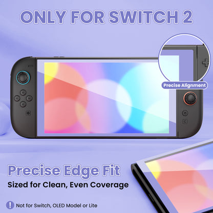 PlayVital 2枚入り 強化ガラス製スクリーンプロテクター 位置合わせフレーム付き Nintendo Switch 2用【ライトバイオレット】