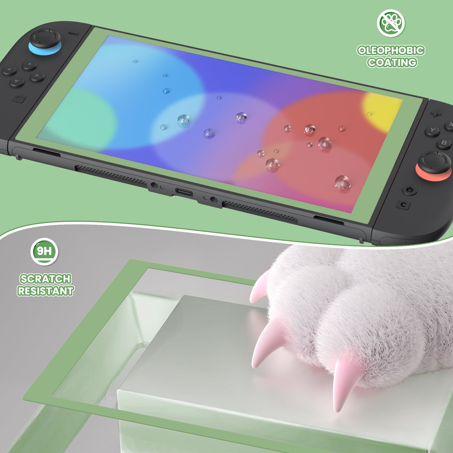 PlayVital 2枚入り 強化ガラス製スクリーンプロテクター 位置合わせフレーム付き Nintendo Switch 2用【抹茶グリーン】