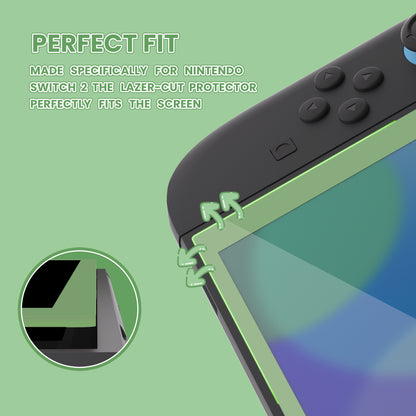 PlayVital 2枚入り 強化ガラス製スクリーンプロテクター 位置合わせフレーム付き Nintendo Switch 2用【抹茶グリーン】