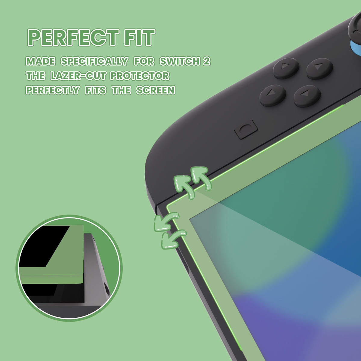 PlayVital 2枚入り 強化ガラス製スクリーンプロテクター 位置合わせフレーム付き Nintendo Switch 2用【抹茶グリーン】